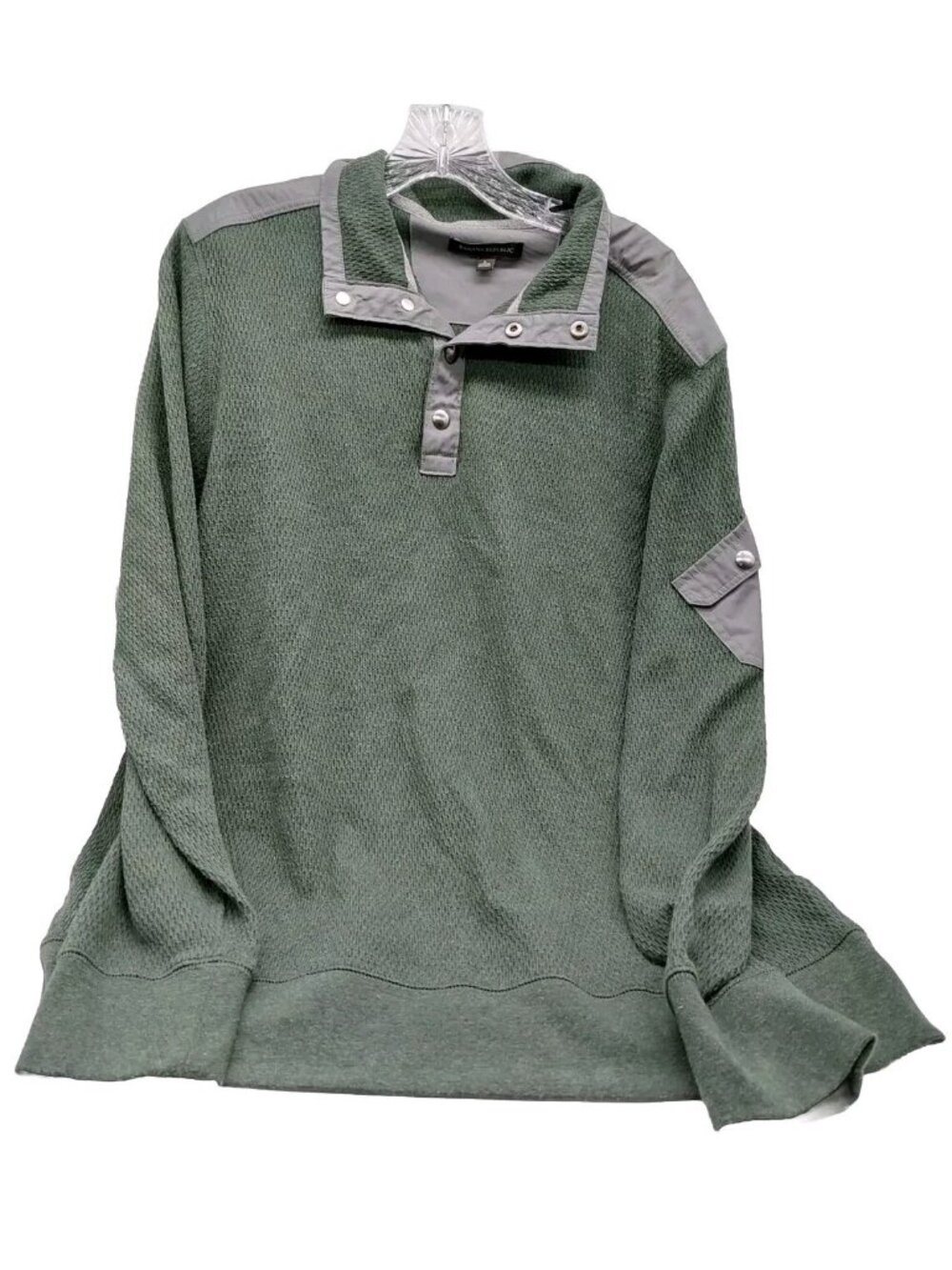 Banana Republic Henley Waffle Knit Sweater Shirt Size Large Green Snap Vintage